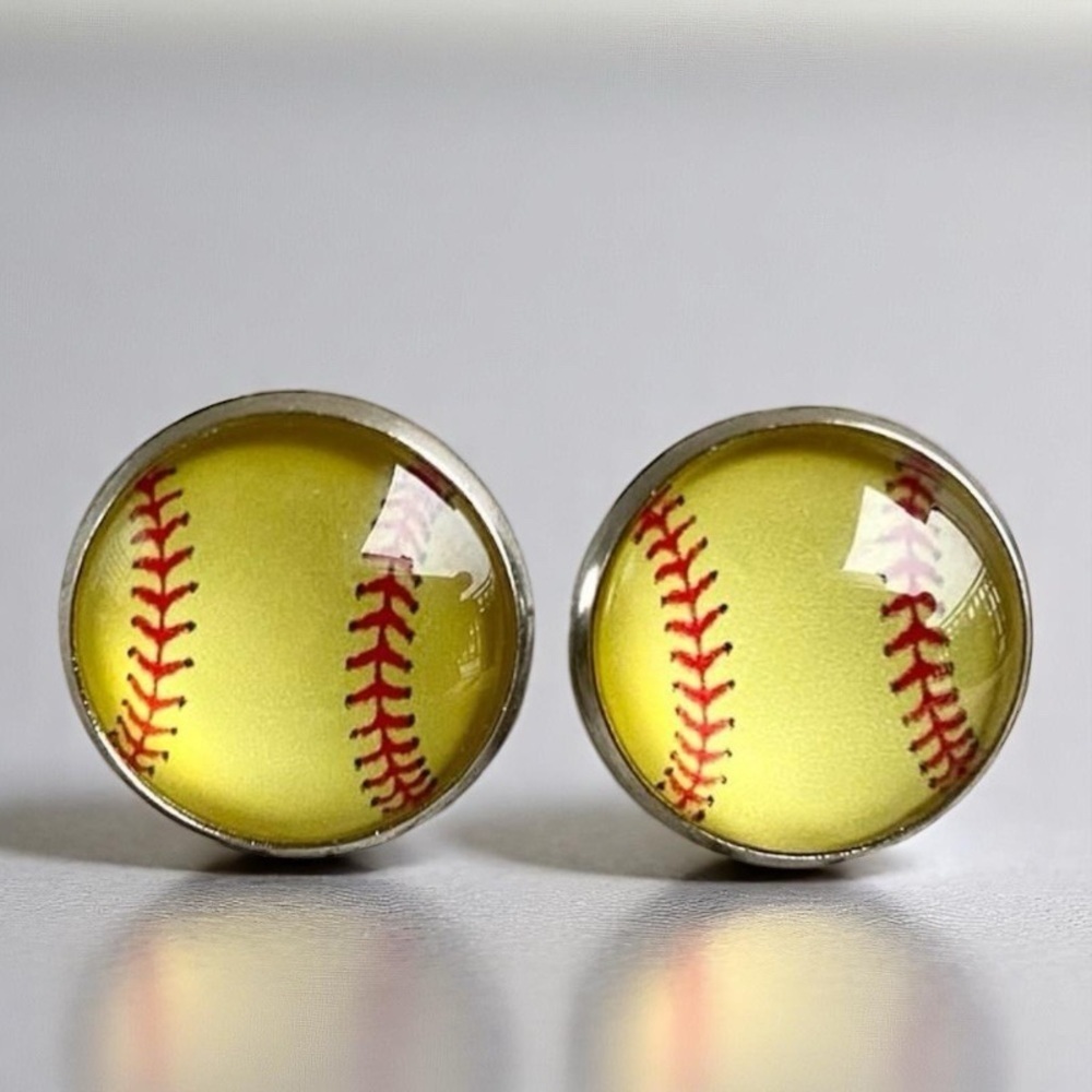 Hit a Style Home Run with Softball Cabochon Stud Earrings! 🥎 NWT Sports Studs